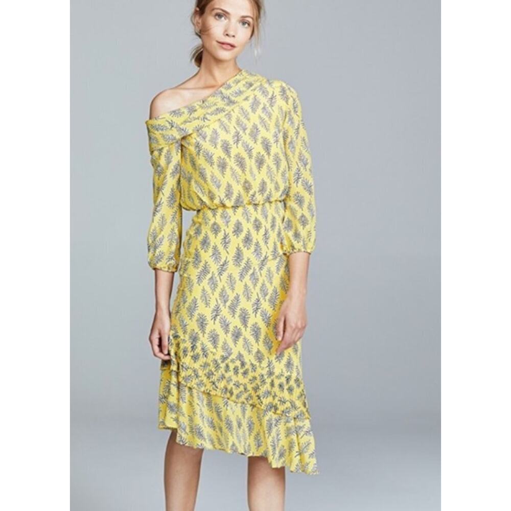 SALONI Sz 12 US Golden Alga Lexie Dress One Shoulder 100% Silk NWT